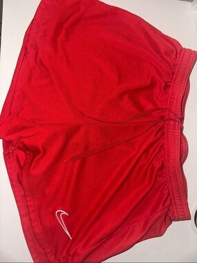 Nike Red Women's Athletic Shorts with White Swoosh